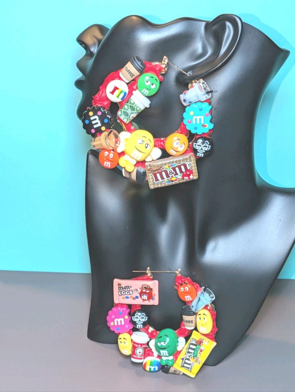 Hand Crafted Decoden Multicolor Candy & Coffee Charm Xl Hoop Earrings For Women